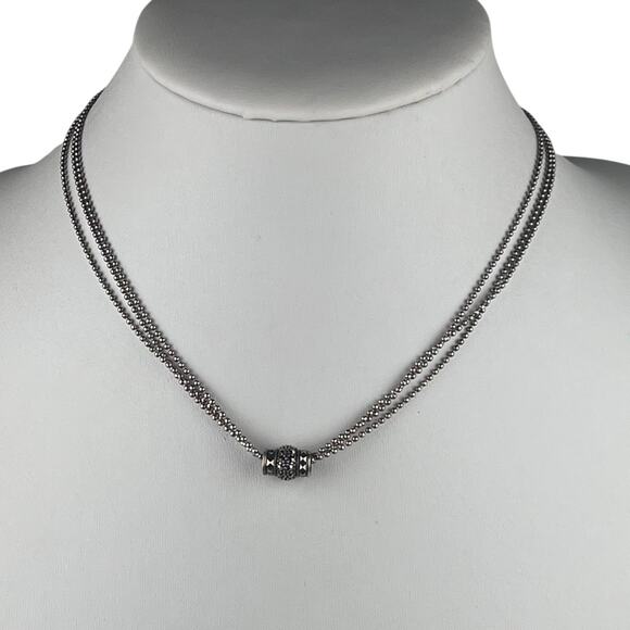 Judith Jack Triple Strand 16" Sterling Silver Necklace Marcasite Ball Bead - Picture 1 of 11